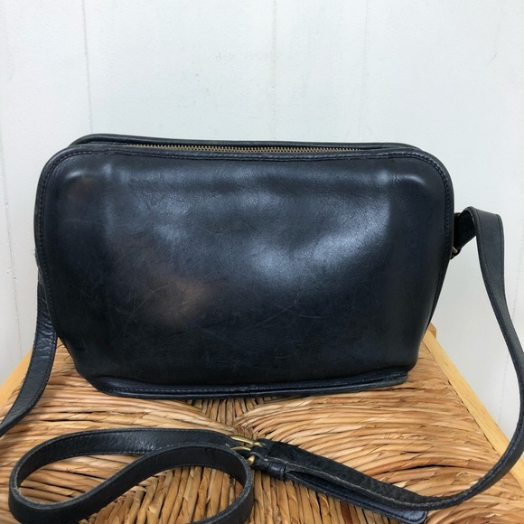 Coach Handbags - Vintage 70s Coach Black Leather Crossbody Bag